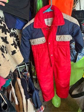 VINTAGE Sears Red, Navy and Gray Kids Insulated Snow Suit